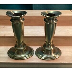 Valerie Branded Matching Pair Of 5" Brass Taper Candlestick Holders Centerpiece